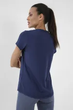 Tommylife Toptan İndigo Basic Kısa Kol Standart Kalıp O Yaka Kadın T-Shirt - 97144