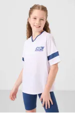 Tommylife Toptan V Yaka Kemer Detaylı Standart Fit Performans Kız Çocuk Tayt Takım 75187 Beyaz Parlament