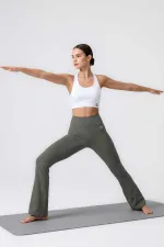 Leggings de sport évasés Tommylife Wholesale, kaki, taille haute, souples et performants pour femmes - 94686