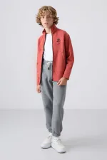 Tommylife Toptan Garson Boy Dik Yaka Standart Kalıp Basic Erkek Çocuk Sweatshirt 11245 Kiremit