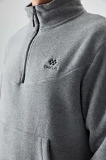 Tommylife Toptan Standart Kalıp Yarım Fermuar Polar Erkek Eşofman Takımı 85159 Gri Melanj