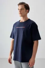 Tommylife Toptan O Yaka Oversize Baskılı Erkek T-Shirt 88358 Lacivert
