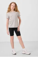 Tommylife Toptan Pamuklu O Yaka Oversize Fit Baskılı Kız Çocuk T Shirt 75177 Gri Melanj