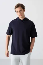 Tommylife Wholesale Hooded Oversize Basic Men's T-Shirt 88352 Navy Blue