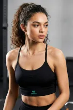 Tommylife Toptan Siyah Standart Fit Baskılı Sırt Detaylı Kadın Spor Büstiyer - 97300