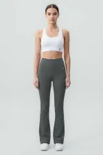Leggings de sport évasés Tommylife Wholesale, kaki, taille haute, souples et performants pour femmes - 94686