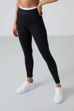 Tommylife Toptan Yüksek Bel Dar Paça Kadın Büstiyer Tayt Takım 95333 Siyah