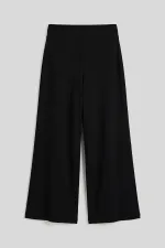 Tommylife Wholesale Black Comfort Fit Wide Leg Corset Palazzo Women's Trousers - 94681 Tommylife Wholesale Black Comfort Fit Wide Leg Corset Palazzo Women's Trousers - 94681