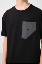 Tommylife Toptan Pamuklu Oversize Fit Dokuma Hafif Esnek Chino Erkek Çocuk Şort Takım 11278 Siyah-Gri