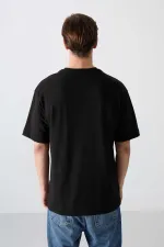 Tommylife Toptan O Yaka Oversize Baskılı Erkek T-Shirt 88331 Siyah