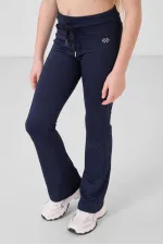 Tommylife Toptan Esnek Standart Fit Basic Performans İspanyol Paça Kız Çocuk Tayt 75193 İndigo