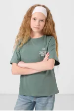 Tommylife Wholesale Cotton Crew Neck Oversize Fit Basic Girls' T-Shirt 75178 Light Green