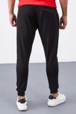 Tommylife Toptan Siyah Fermuar Cepli Dar Kalıp Jogger Erkek Eşofman Alt - 84343