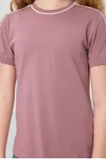 Tommylife Toptan Pamuklu O Yaka Oversize Fit Baskılı Kız Çocuk T Shirt 75177 Gül Kurusu