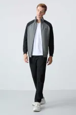 Tommylife Toptan Rahat Kalıp Dik Yaka Klasik Paça Erkek Eşofman Takımı 85113 Çağla - Siyah