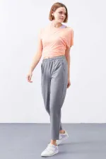 Tommylife Toptan Gri Melanj Yüksek Bel Jogger Rahat Form Dar Paça Kadın Eşofman Alt - 94566
