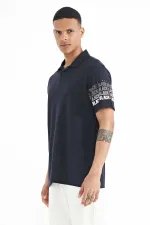 T-shirt homme Tommylife en gros, bleu marine, manches imprimées, col polo, coupe standard - 88240