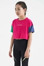 Tommylife Wholesale Fuchsia Printed Crew Neck Dropped Shoulder Oversize Girls' T-Shirt - 75130