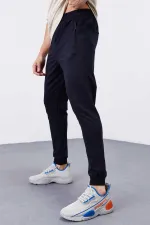 Tommylife Toptan Lacivert Fermuar Cepli Dar Kalıp Jogger Erkek Eşofman Alt - 84343