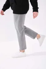 Tommylife Toptan Gri Melanj Klasik Paça Taş Detaylı Kadın Büyük Beden Eşofman Alt - 94040