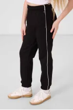 Ensemble de survêtement Tommylife Wholesale pour filles, col rond imprimé, ourlet élastiqué, coupe standard, réf. 75186, écru et noir