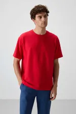 Tommylife Toptan O Yaka Oversize Basic Erkek T-Shirt 88379 Kırmızı
