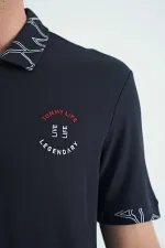 Tommylife Toptan Lacivert Yazı Nakışlı Baskı Detaylı Standart Kalıp Polo Yaka Erkek T-Shirt - 88239