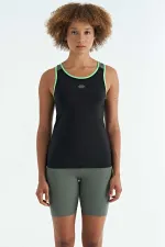 Tommylife Wholesale Black Back Detail Printed Standard Fit Women's Tank Top - 97269