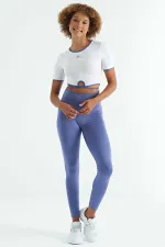 Leggings pour femmes Tommylife, taille haute, coupe slim, imprimé logo violet - 94627