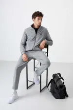 Ensemble de survêtement Tommylife Wholesale pour homme, coupe décontractée, fermeture éclair, sweat-shirt, gris chiné 85072