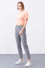Tommylife Toptan Gri Melanj Yüksek Bel Jogger Rahat Form Dar Paça Kadın Eşofman Alt - 94566