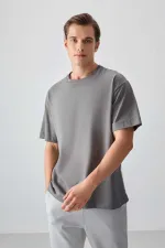 Tommylife Wholesale Crew Neck Oversize Basic Men's T-Shirt 88353 Dark Gray