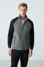 Tommylife Toptan Rahat Kalıp Dik Yaka Klasik Paça Erkek Eşofman Takımı 85113 Çağla - Siyah