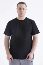 Tommylife Toptan Siyah Basic Kısa Kol O Yaka Büyük Beden Erkek T-Shirt - 88072