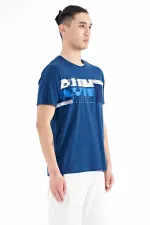 Tommylife Wholesale Indigo Printed Standard Fit Men's T-Shirt with Front Pocket Detail - 88200