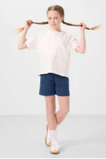 Ensemble short basique pour fille Tommylife en coton doux texturé, coupe standard, référence 75184, couleur écru, Parlement