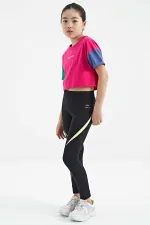 Tommylife Wholesale Fuchsia Printed Crew Neck Dropped Shoulder Oversize Girls' T-Shirt - 75130