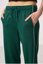 Tommylife Toptan Yumuşak Dokulu Yan Panel Detaylı Geniş Paça Kadın Palazzo Pantolon - 94669 Yeşil