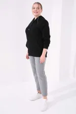 Tommylife Toptan Gri Melanj Klasik Paça Taş Detaylı Kadın Büyük Beden Eşofman Alt - 94040