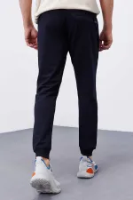 Tommylife Toptan Lacivert Fermuar Cepli Dar Kalıp Jogger Erkek Eşofman Alt - 84343