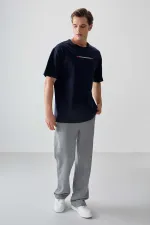 Tommylife Toptan O Yaka Oversize Baskılı Erkek T-Shirt 88358 Lacivert
