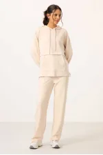 Ensemble tunique de survêtement oversize à capuche et texture douce Tommylife pour femme - 95348 Beige