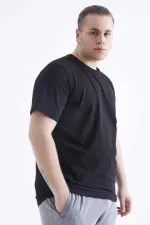 Tommylife Toptan Siyah Basic Kısa Kol O Yaka Büyük Beden Erkek T-Shirt - 88072