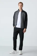 Tommylife Toptan Rahat Kalıp Dik Yaka Klasik Paça Erkek Eşofman Takımı 85113 Antrasit - Siyah