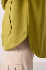 Tommylife Toptan Yumuşak Dokulu Kapüşonlu Oversize Kadın Tunik Sweatshirt - 97302 Koyu Hardal