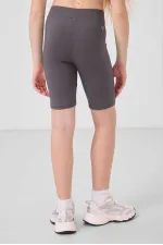 Tommylife Toptan Pamuklu Kısa Paça Standart Fit Basic Kız Çocuk Tayt 75188 Koyu Gri