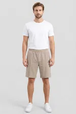 Tommylife Toptan Bej Oversize Fit Basic Ön Dikiş Detaylı Erkek Şort - 81283