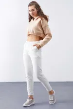 Tommylife Wholesale Ecru High Waist Jogger Comfortable Form Skinny Leg Women's Tracksuit Bottom - 94566