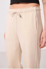 Pantalon palazzo à jambes larges pour femme Tommylife Wholesale, texture douce, avec empiècements latéraux - 94669 Beige
