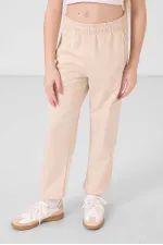 Tommylife Toptan O Yaka Baskılı Lastik Paça Kargo Cepli Kız Çocuk Eşofman Takım 75173 Beyaz Bej